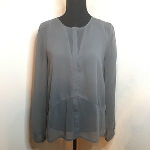 H&M sheer charcoal gray button up blouse